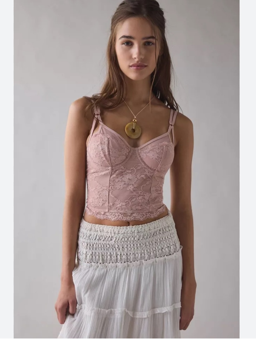 Urban Outfitters Almost Midnight Lace Misty Rose Corset Top Small NEW